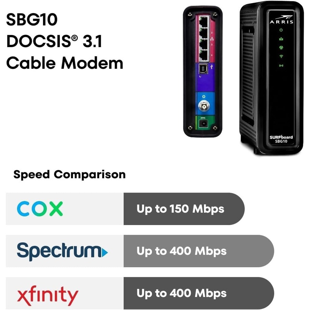 ARRIS SBG10 DOCSIS 3.0 Modem Router Combo – AC1600 WiFi, Xfinity/Cox, 400Mbps - Picture 10 of 13